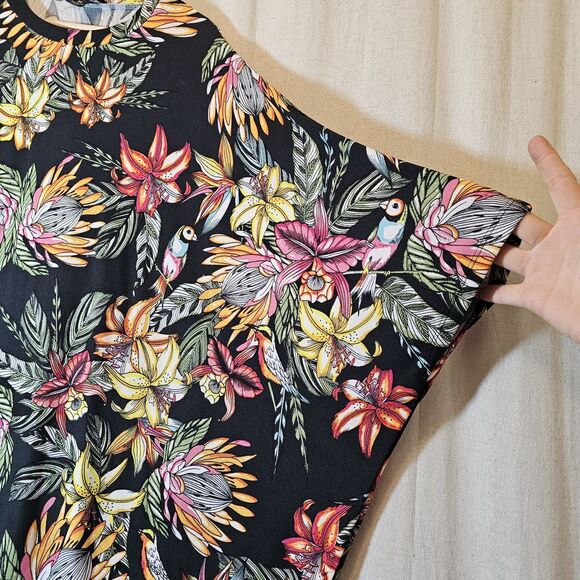 Rouge Collection Womens 2X Black Colorful Tropical Floral Bird Print Mismatched - Picture 4 of 9